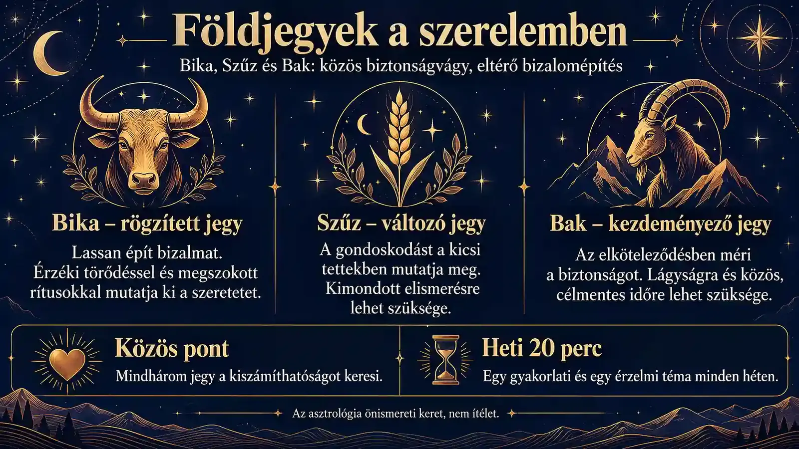Földjegyek a szerelemben – Bika, Szűz és Bak összehasonlítása a bizalomépítés módja szerint